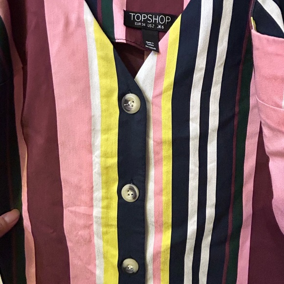 TOPSHOP Womens Sleeveless Stripe Button Front Mini Dress Size - Picture 5 of 8